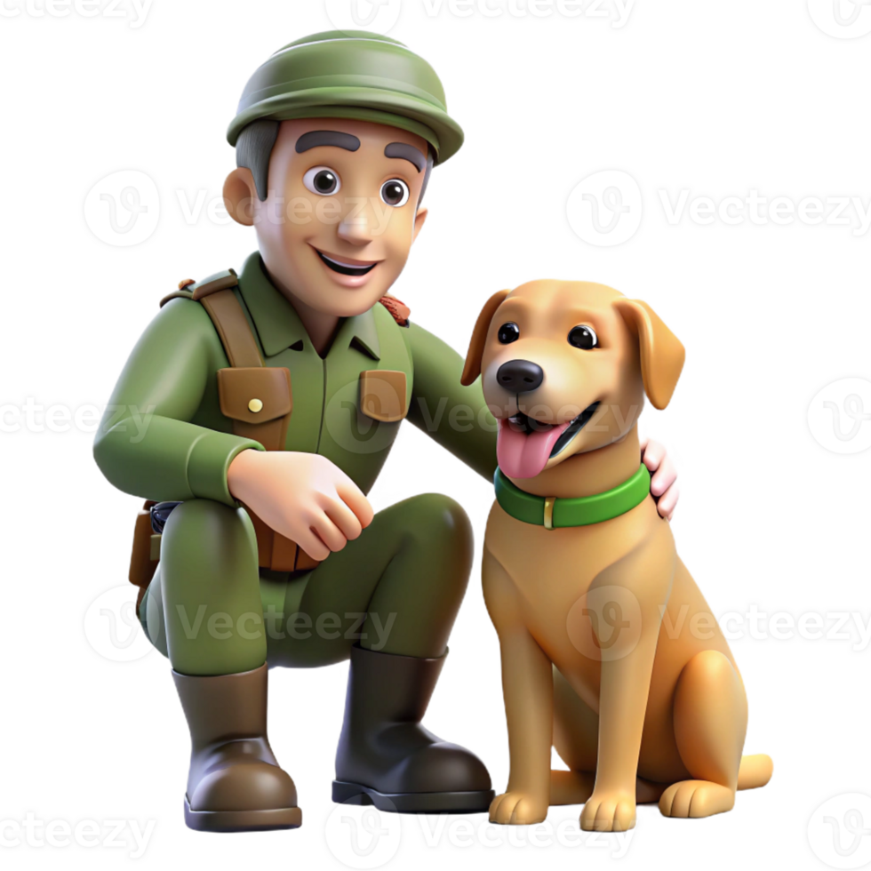 magnificent creative A soldier shares a moment of camaraderie with a stray dog amidst the ruins. Touching composition, heartwarming style exclusive png