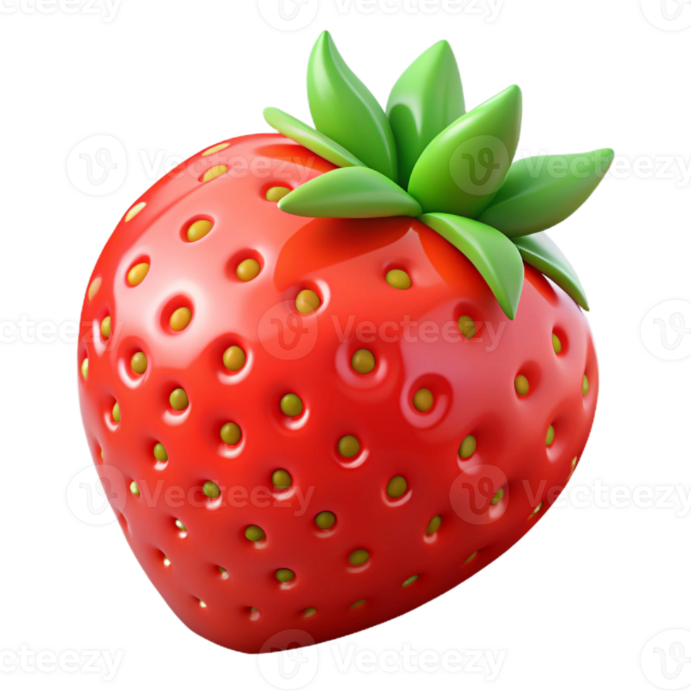 serene contemporary A single, ripe, red strawberry with its green leaves intact, lit by a soft, natural light authentic png