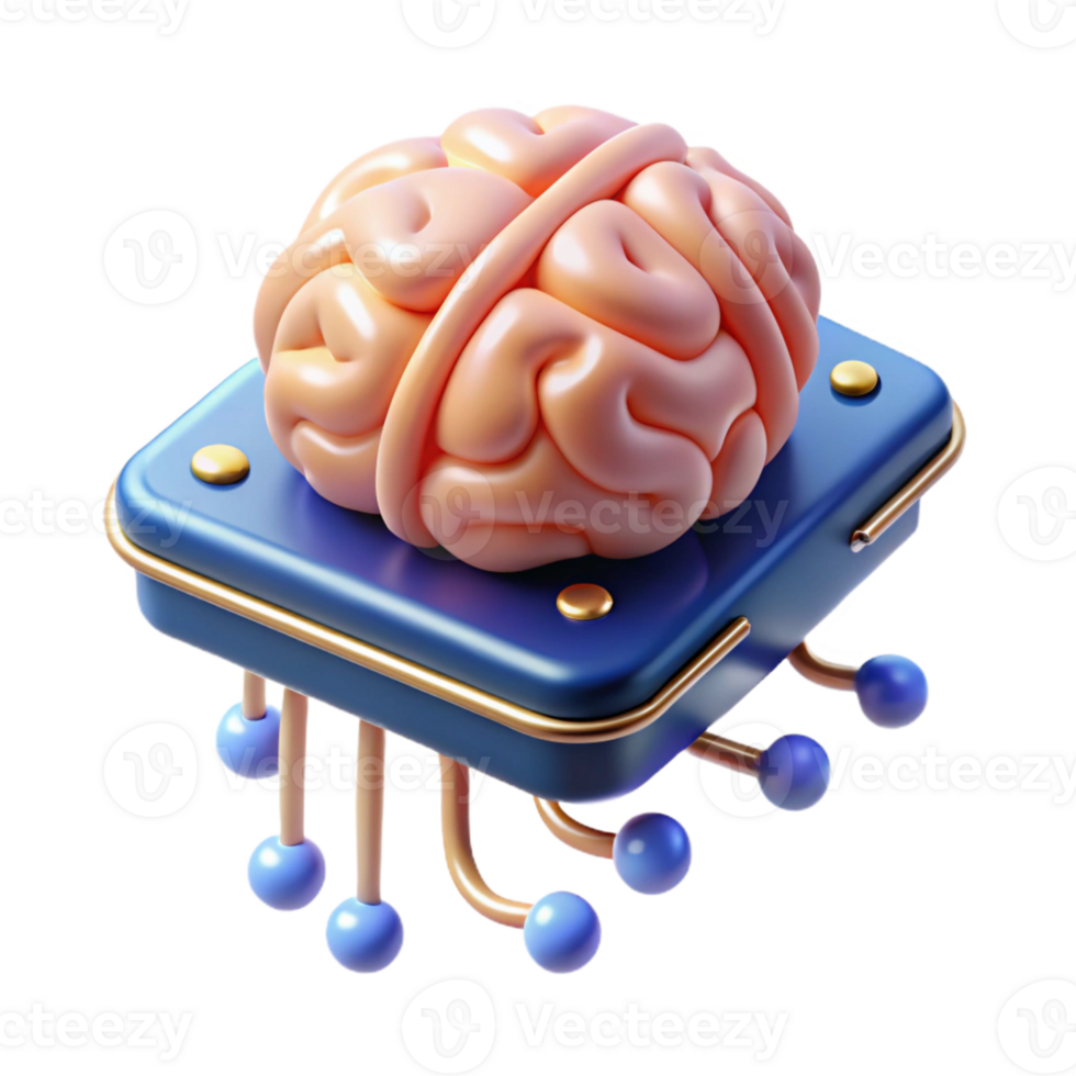extraordinary modern A brain-computer interface visualized by glowing neural connections between a human brain and a computer chip, in a scientific visualization style professional png