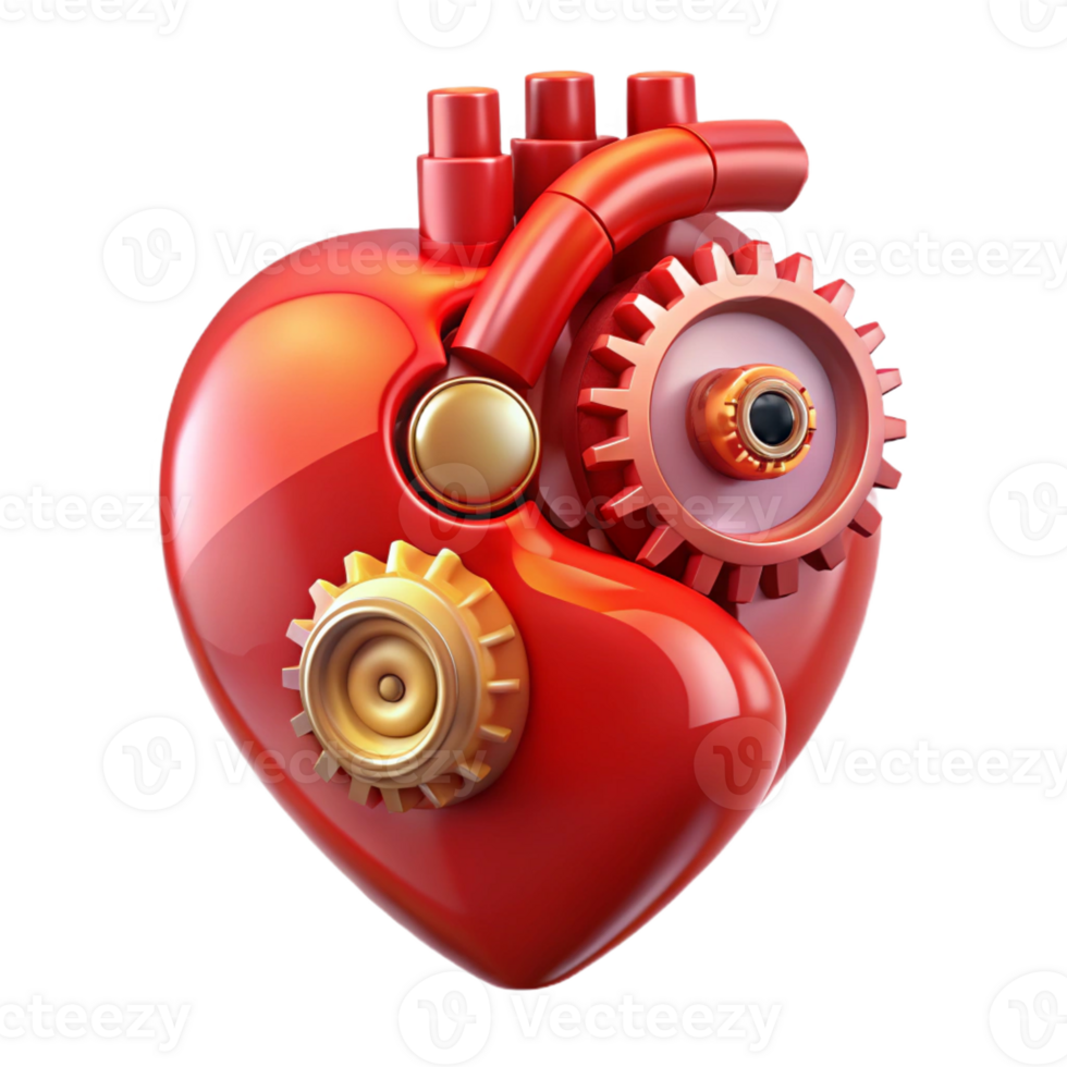 wonderful abstract A giant, mechanical heart beating rhythmically, its gears and cogs exposed, bathed in a flickering, red light, Art Deco style premium png