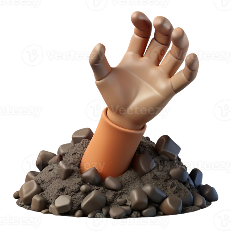 extraordinary abstract A withered hand reaching out from beneath a pile of rubble, haunting and symbolic, dim and dusty lighting 4K png