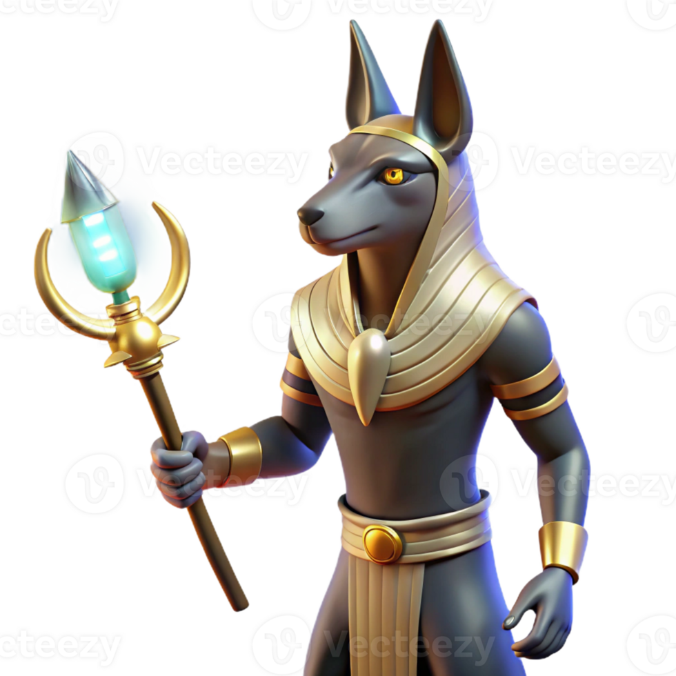impressive creative A benevolent Anubis, with the head of a jackal, guiding a soul to the afterlife, mystical, ethereal lighting. Egyptian art style 4K png