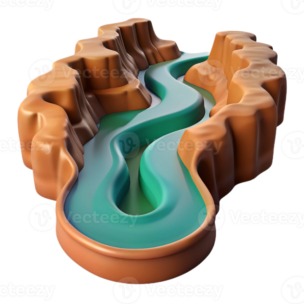 serene abstract A winding river cutting through a canyon, aerial view, dramatic lighting, realistic rendering original png
