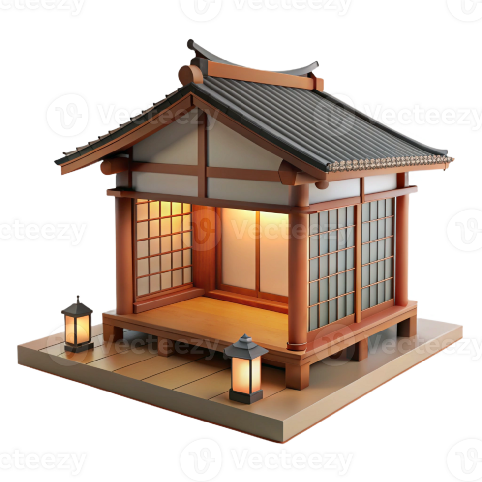 extraordinary rustic Traditional Japanese teahouse, wooden frame, tatami mats, paper screens, soft natural light, peaceful mood, high quality png