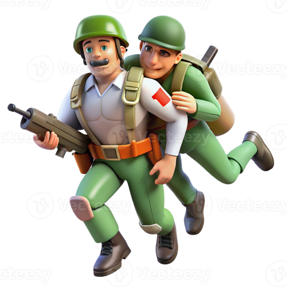 serene rustic A medic carries a wounded soldier to safety under heavy fire. Action-packed composition, war movie style high quality png