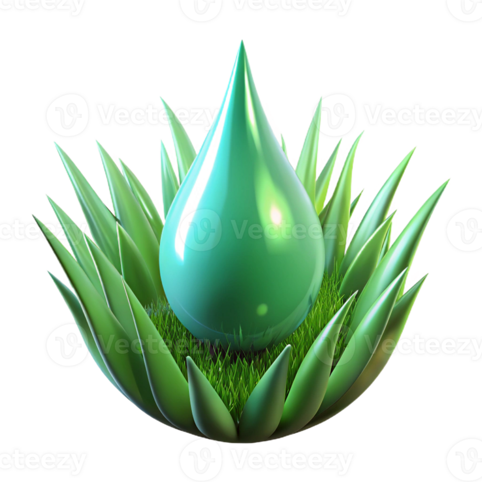 serene abstract A single dewdrop on a vibrant green blade of grass, reflecting the surrounding forest, lit by soft, diffused light. Macro photography style exclusive png