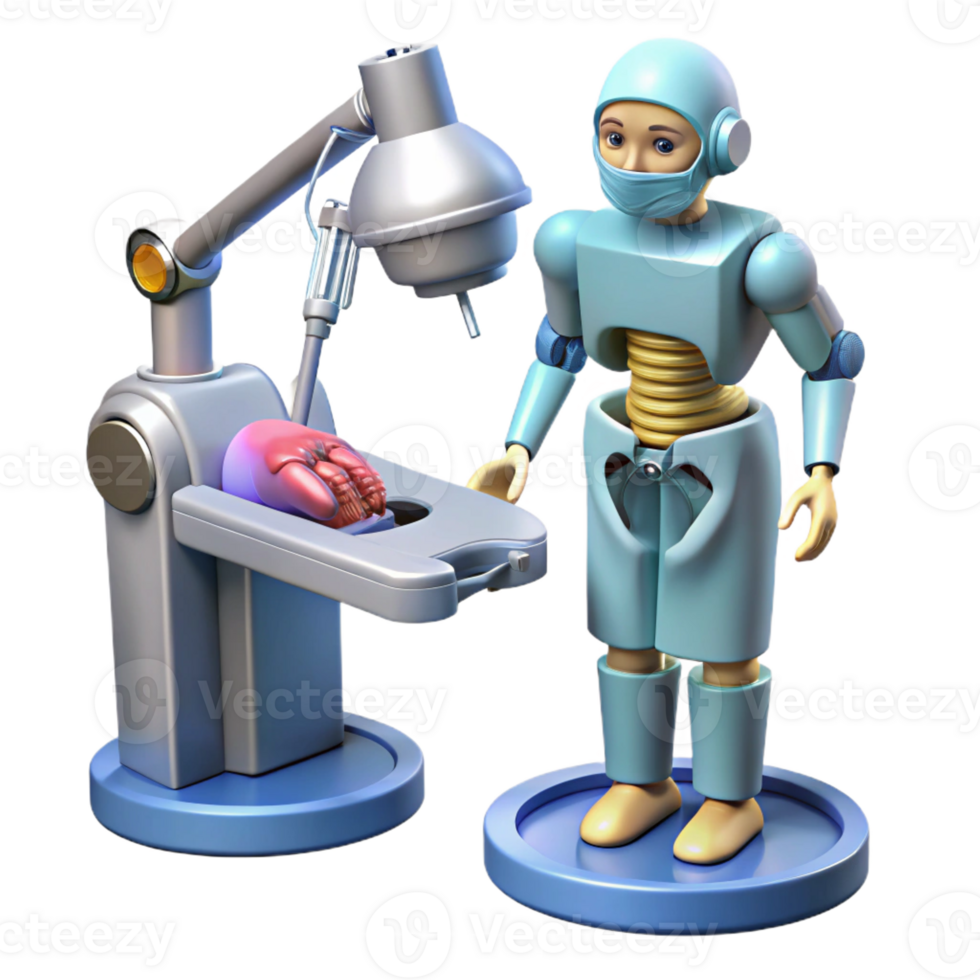 beautiful modern A robotic surgeon performing a minimally invasive surgery, guided by holographic anatomical projections. Medical illustration style 4K png