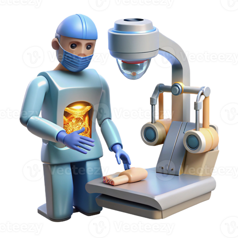 extraordinary vintage A robotic surgeon performing a minimally invasive surgery, guided by holographic anatomical projections. Medical illustration style detailed png