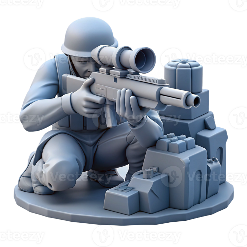 dramatic rustic A lone sniper, camouflaged amongst the ruins, takes aim through a high-powered scope. Cool, desaturated colors, tactical realism style high resolution png