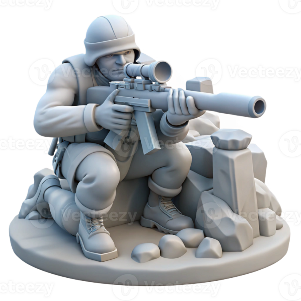 magnificent creative A lone sniper, camouflaged amongst the ruins, takes aim through a high-powered scope. Cool, desaturated colors, tactical realism style genuine png