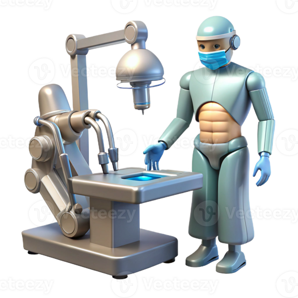 extraordinary modern A robotic surgeon performing a minimally invasive surgery, guided by holographic anatomical projections. Medical illustration style professional png