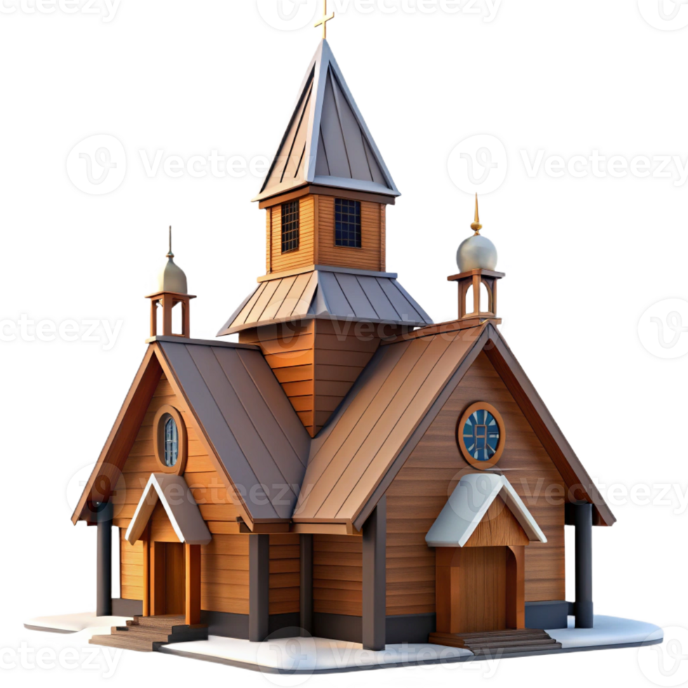 dramatic abstract A traditional Scandinavian wooden church, snow-covered landscape, winter light premium png