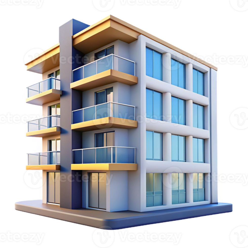 elegant vintage Modern apartment building with balconies and large windows, clean lines, minimalist style, bright daylight original png