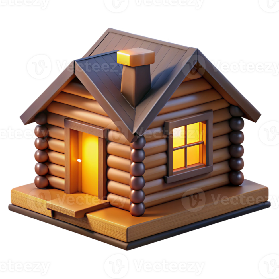 magnificent rustic A cozy log cabin in a snowy forest, warm interior light, rustic style original png