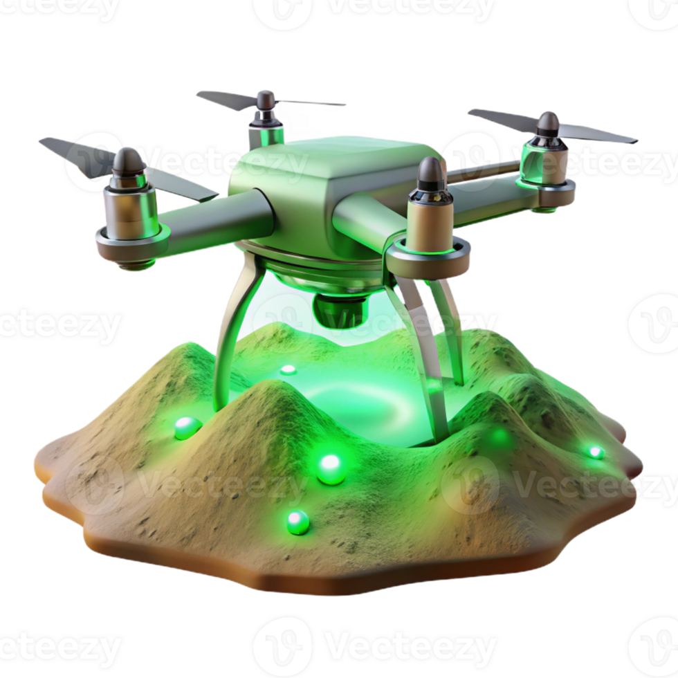 beautiful creative A solitary drone hovering over a desolate wasteland, illuminated by a sickly green sky, cinematic and ominous, detailed png