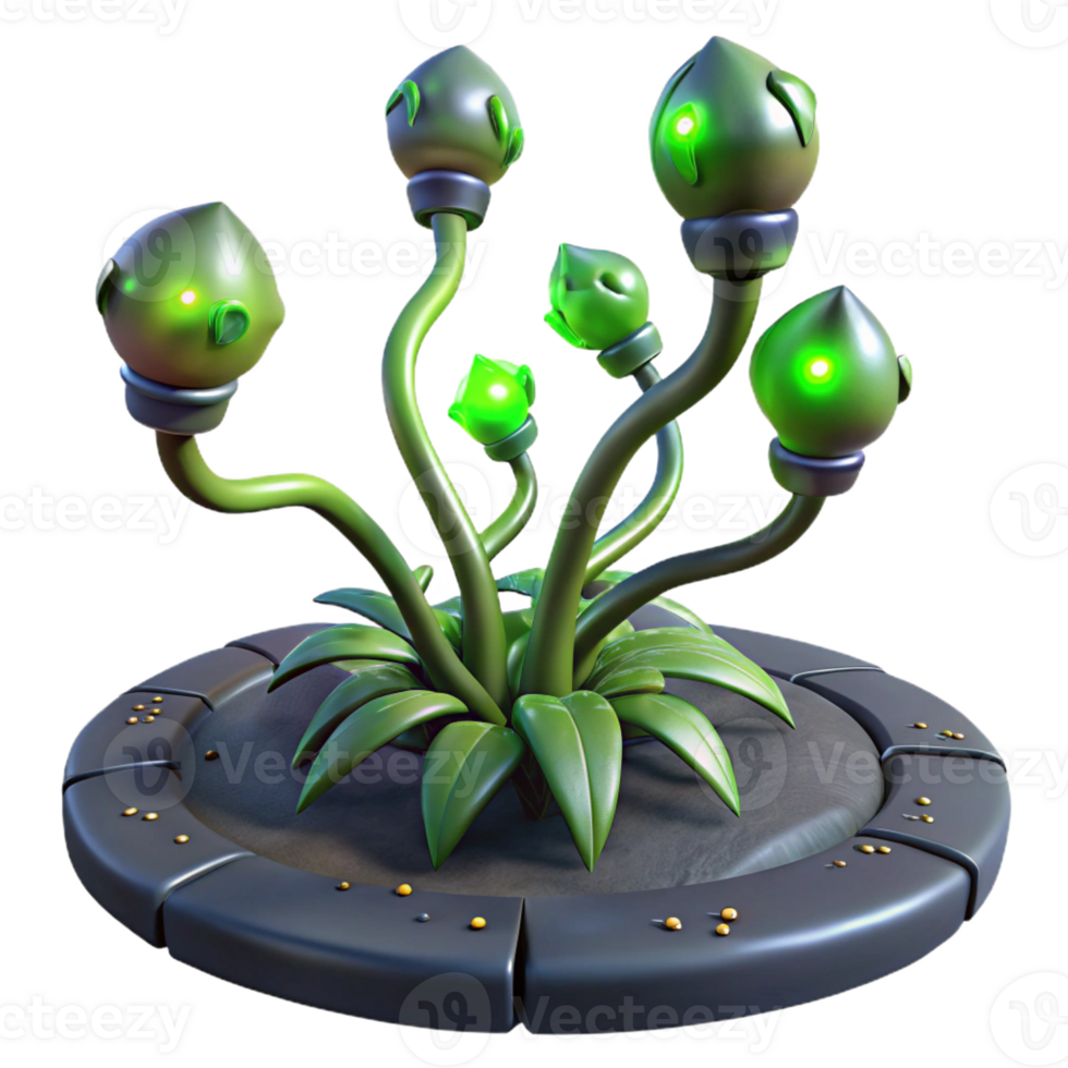 vibrant creative A mutated plant, with glowing, pulsating pods, growing out of a cracked highway. Dark, eerie lighting, biopunk style exclusive png