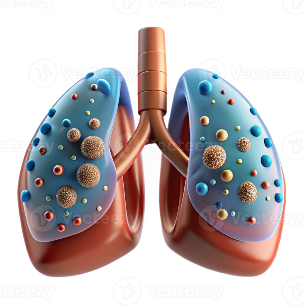 stunning modern Biomechanical lungs expanding and contracting, filled with shimmering nanoparticles, cool, clinical lighting, medical illustration style exclusive png