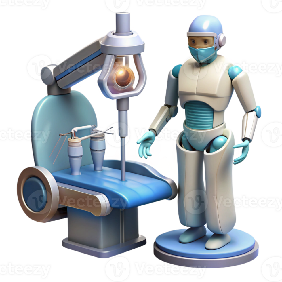 impressive modern A robotic surgeon performing a minimally invasive surgery, guided by holographic anatomical projections. Medical illustration style original png