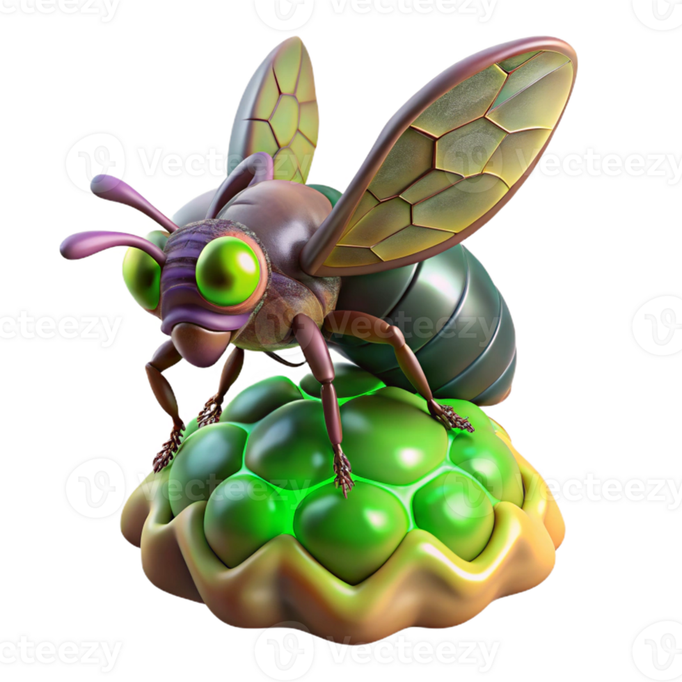stunning traditional A mutated insect, with iridescent wings, hovering over a pile of radioactive waste. Surreal, vibrant colors, bio-horror style professional png