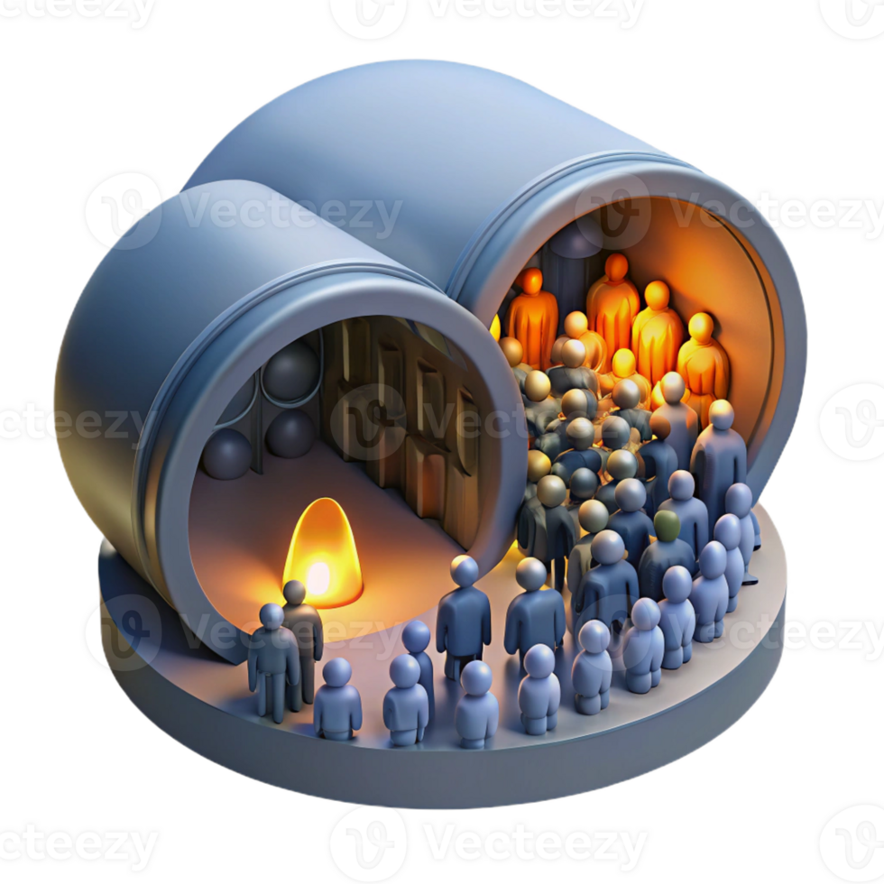 vibrant abstract A crowded underground bunker lit by flickering fluorescent lights, filled with desperate people, claustrophobic and tense, high quality png