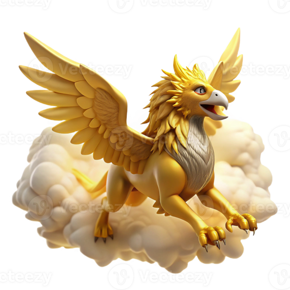 wonderful vintage A majestic griffin with golden feathers and piercing eyes, soaring through the clouds, under bright, sunlight lighting. Style Made in Abyss premium png