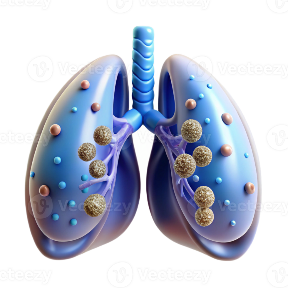 extraordinary creative Biomechanical lungs expanding and contracting, filled with shimmering nanoparticles, cool, clinical lighting, medical illustration style detailed png