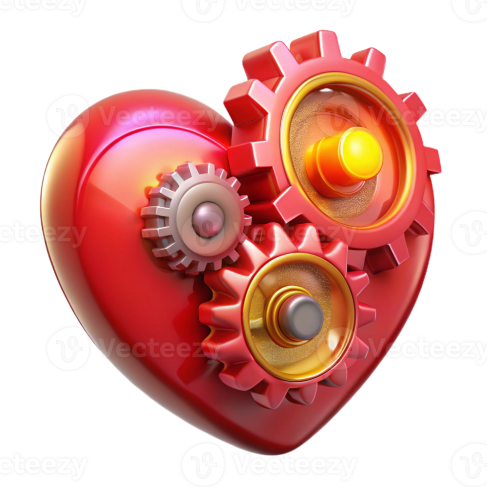 stunning traditional A giant, mechanical heart beating rhythmically, its gears and cogs exposed, bathed in a flickering, red light, Art Deco style exclusive png