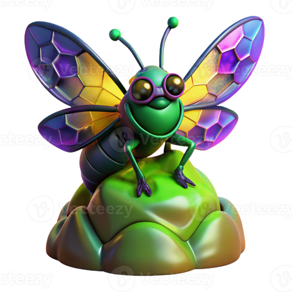 impressive traditional A mutated insect, with iridescent wings, hovering over a pile of radioactive waste. Surreal, vibrant colors, bio-horror style high resolution png
