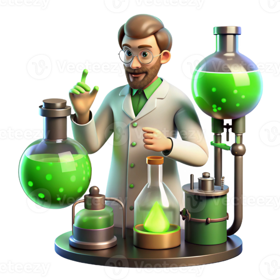 dramatic minimalist A scientist in a Victorian laboratory, surrounded by bubbling beakers and strange contraptions, lit by the eerie green glow of a Bunsen burner. Steampunk, detailed style detailed png