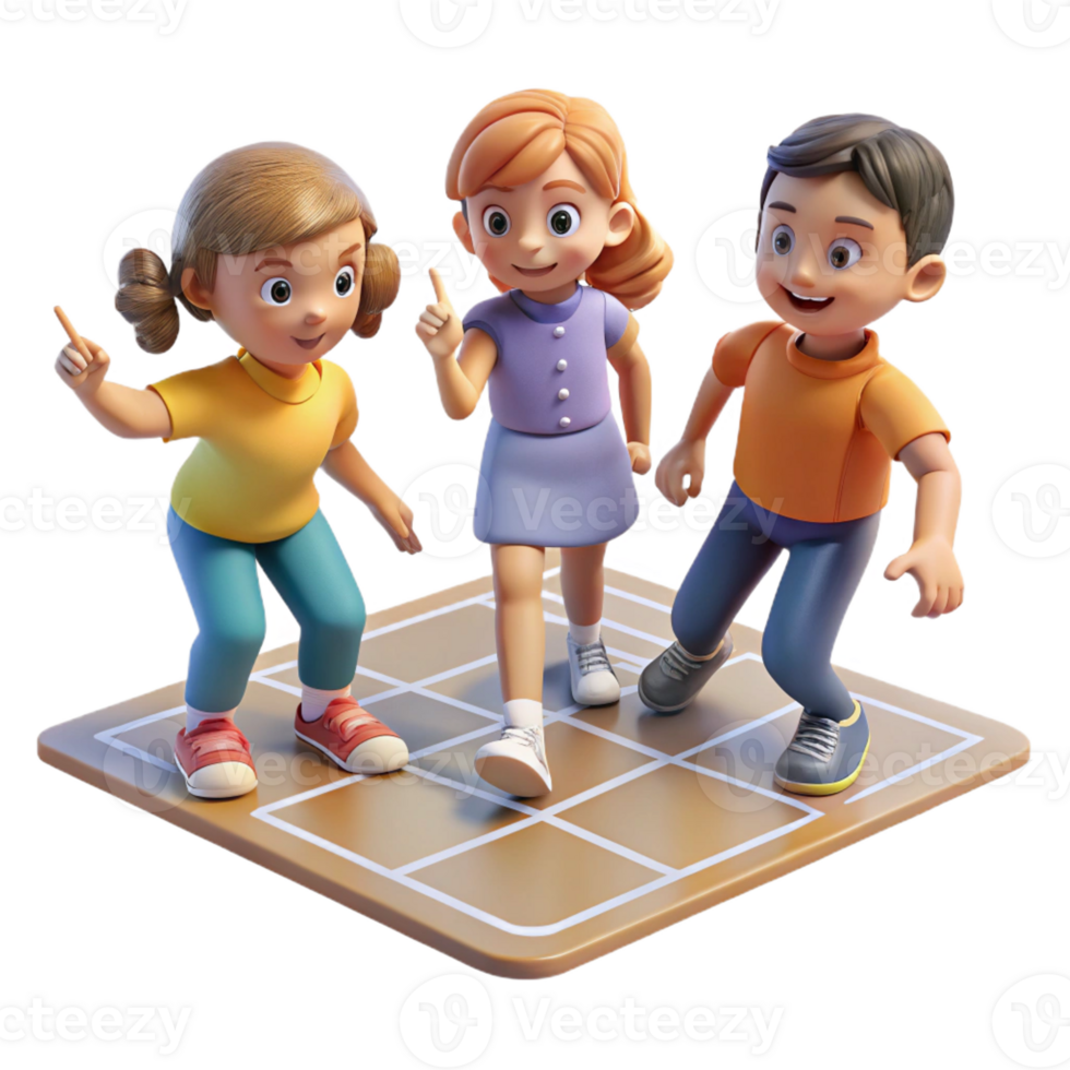 dramatic classic A group of children playing hopscotch in a 1950s suburban street, bathed in the warm, nostalgic glow of the afternoon sun. Vintage, illustrative style 4K png