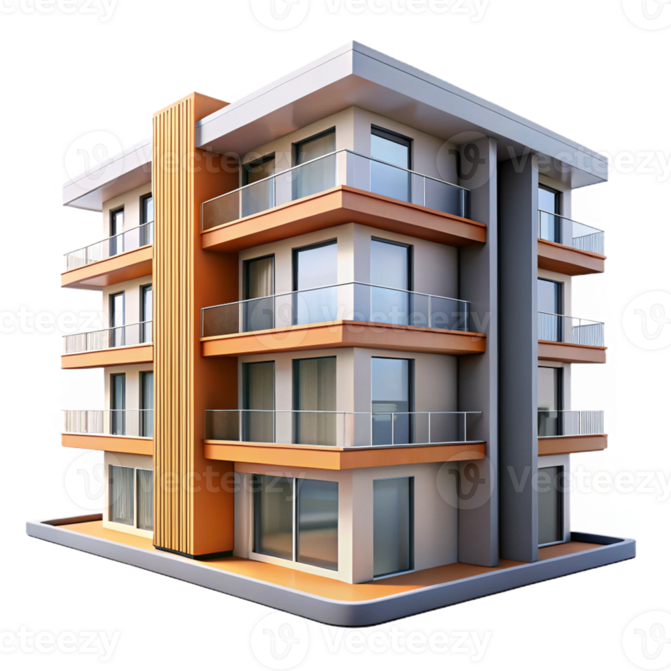 beautiful vintage Modern apartment building with balconies and large windows, clean lines, minimalist style, bright daylight genuine png