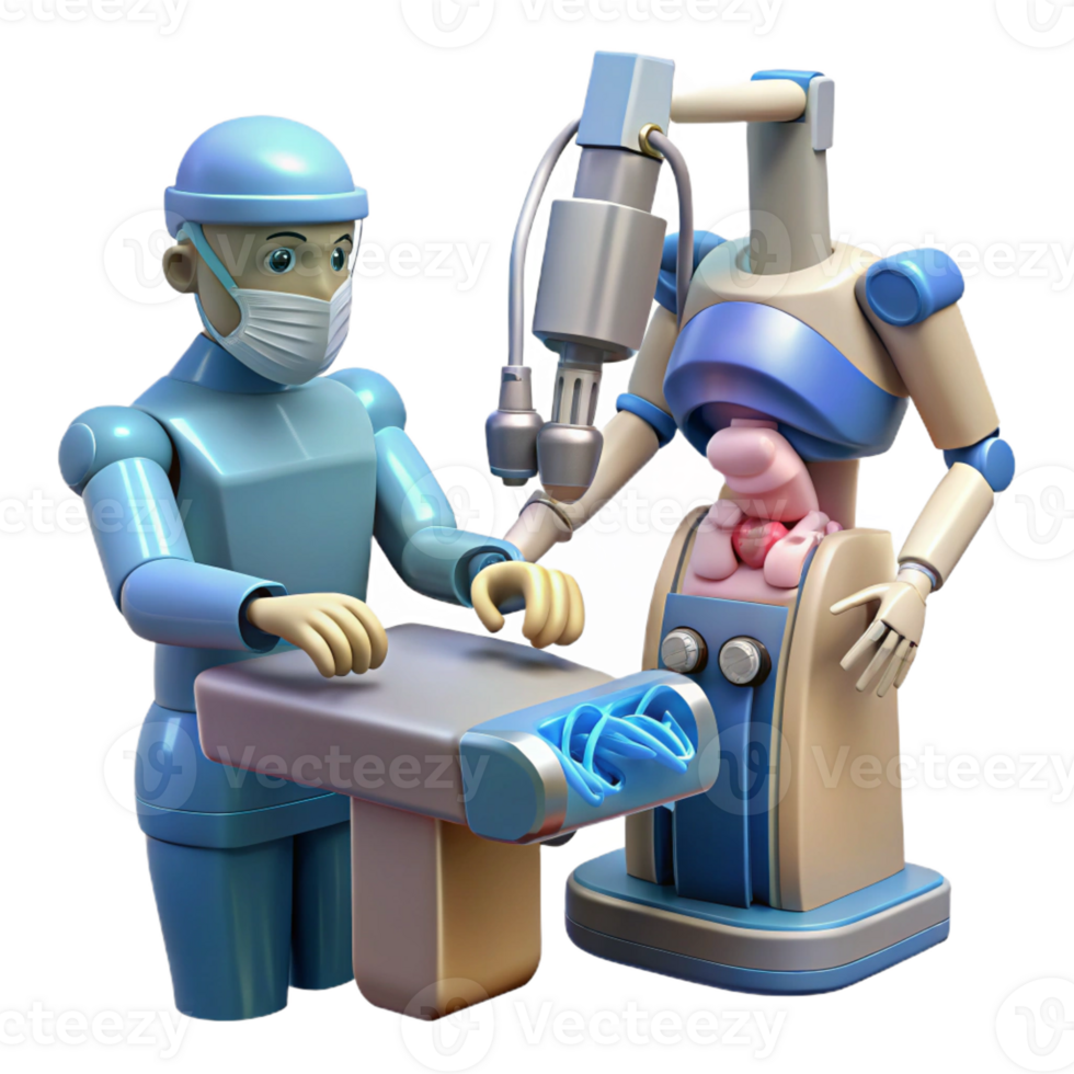 dramatic vintage A robotic surgeon performing a minimally invasive surgery, guided by holographic anatomical projections. Medical illustration style original png