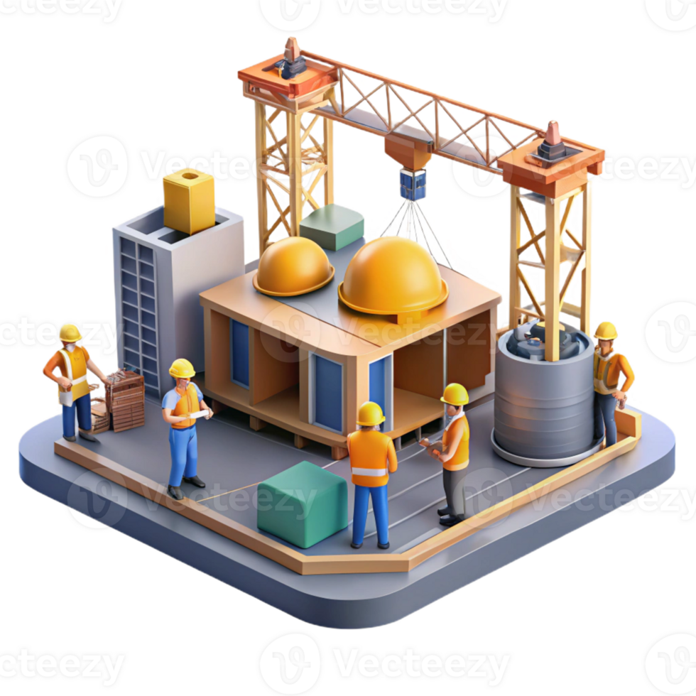 stunning rustic Construction site with cranes and workers, dynamic composition, industrial style, bright daylight genuine png