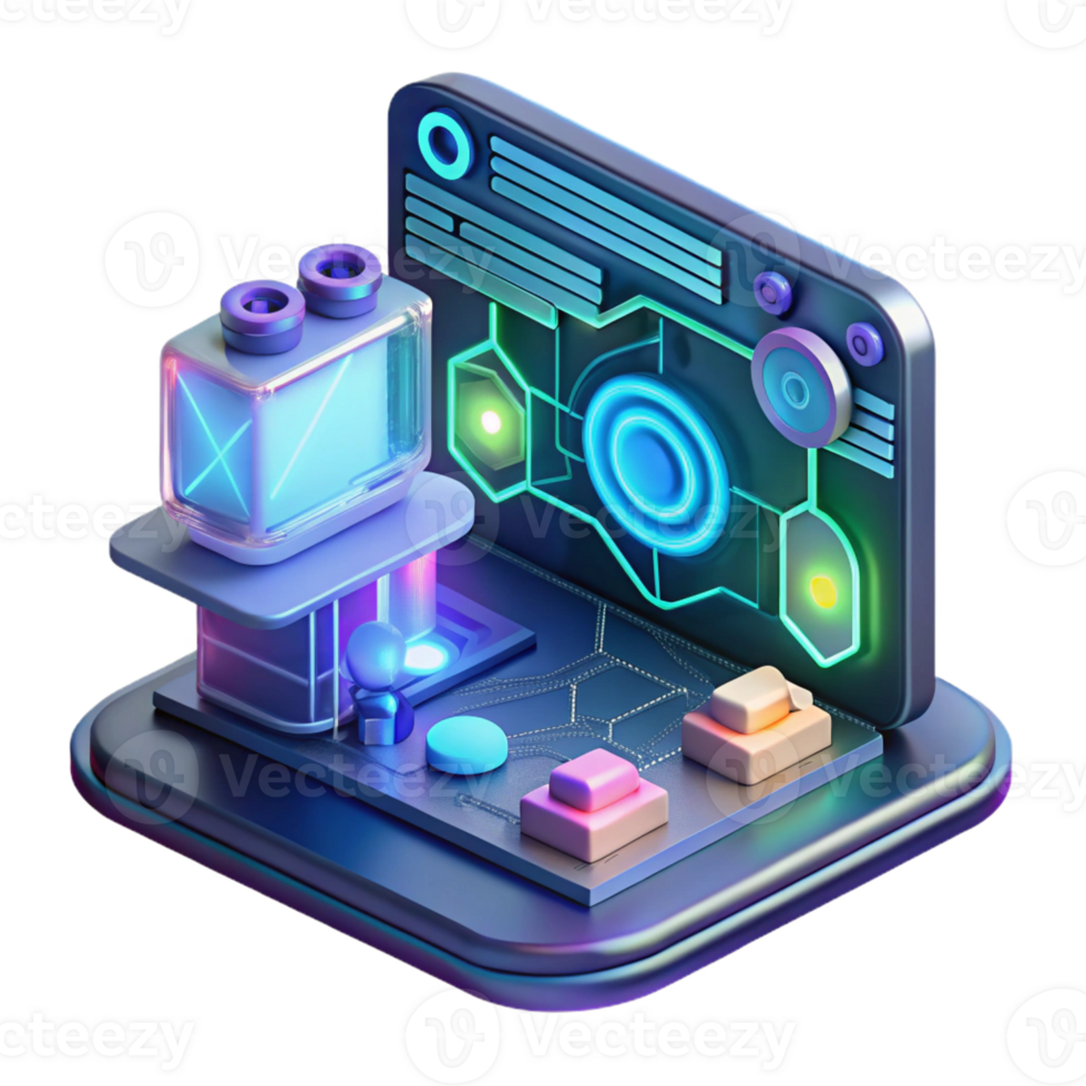 vibrant classic A futuristic, holographic interface displaying complex data and schematics. Cool, neon lighting, cyberpunk style authentic png