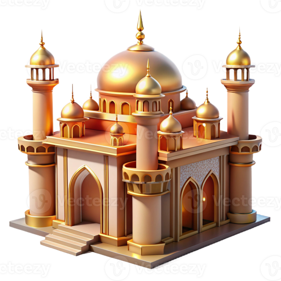 serene contemporary An intricate Islamic mosque with towering minarets, golden hour light, ornate style high resolution png