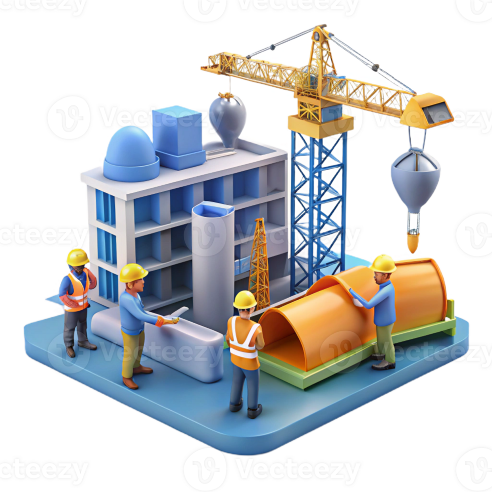 beautiful traditional Construction site with cranes and workers, dynamic composition, industrial style, bright daylight detailed png