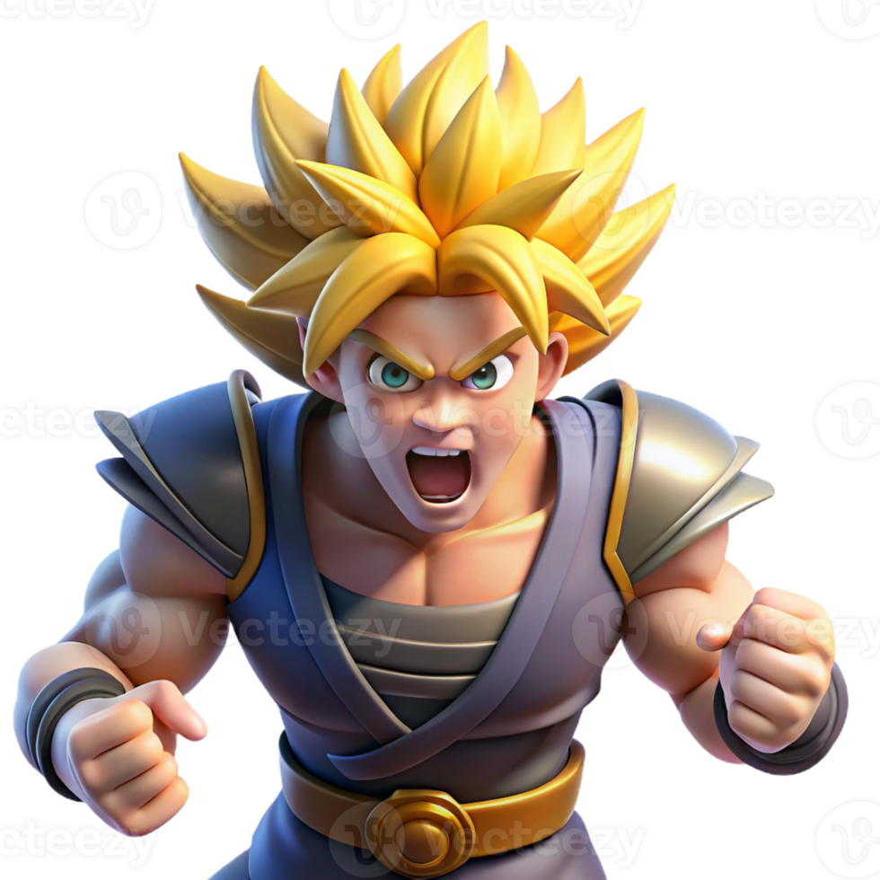 vibrant creative A powerful warrior with spiky blonde hair and determined expression, charging into battle, under intense, sunlight lighting. Style Yu Yu Hakusho genuine png