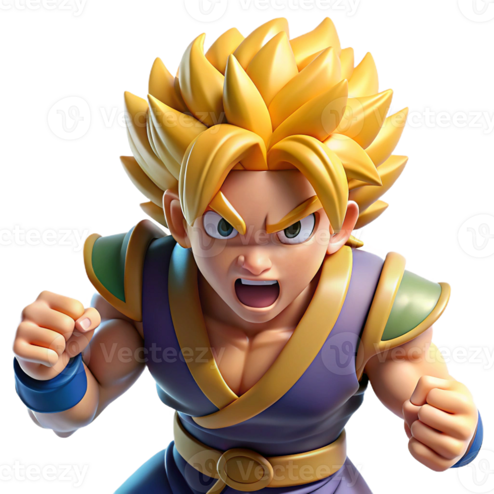dramatic vintage A powerful warrior with spiky blonde hair and determined expression, charging into battle, under intense, sunlight lighting. Style Yu Yu Hakusho original png