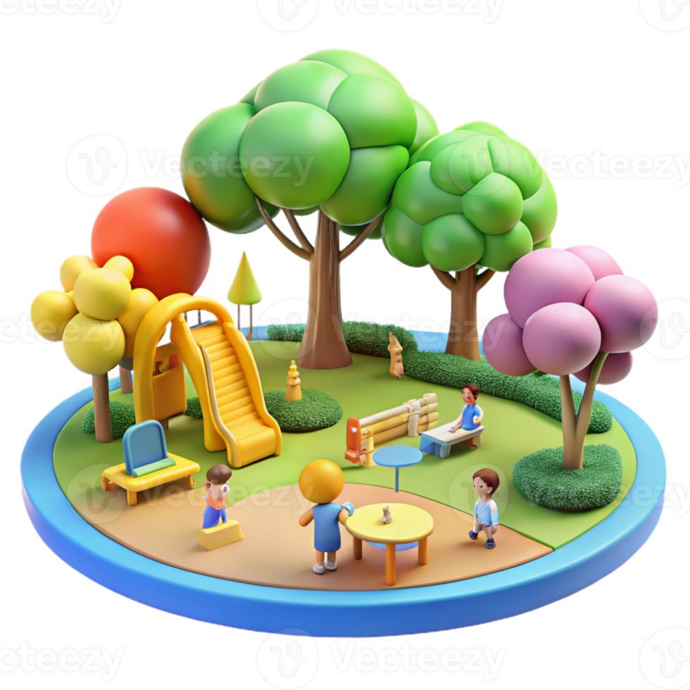 vibrant artistic Urban park with children playing, bright sunny day, vibrant colors, playful atmosphere original png