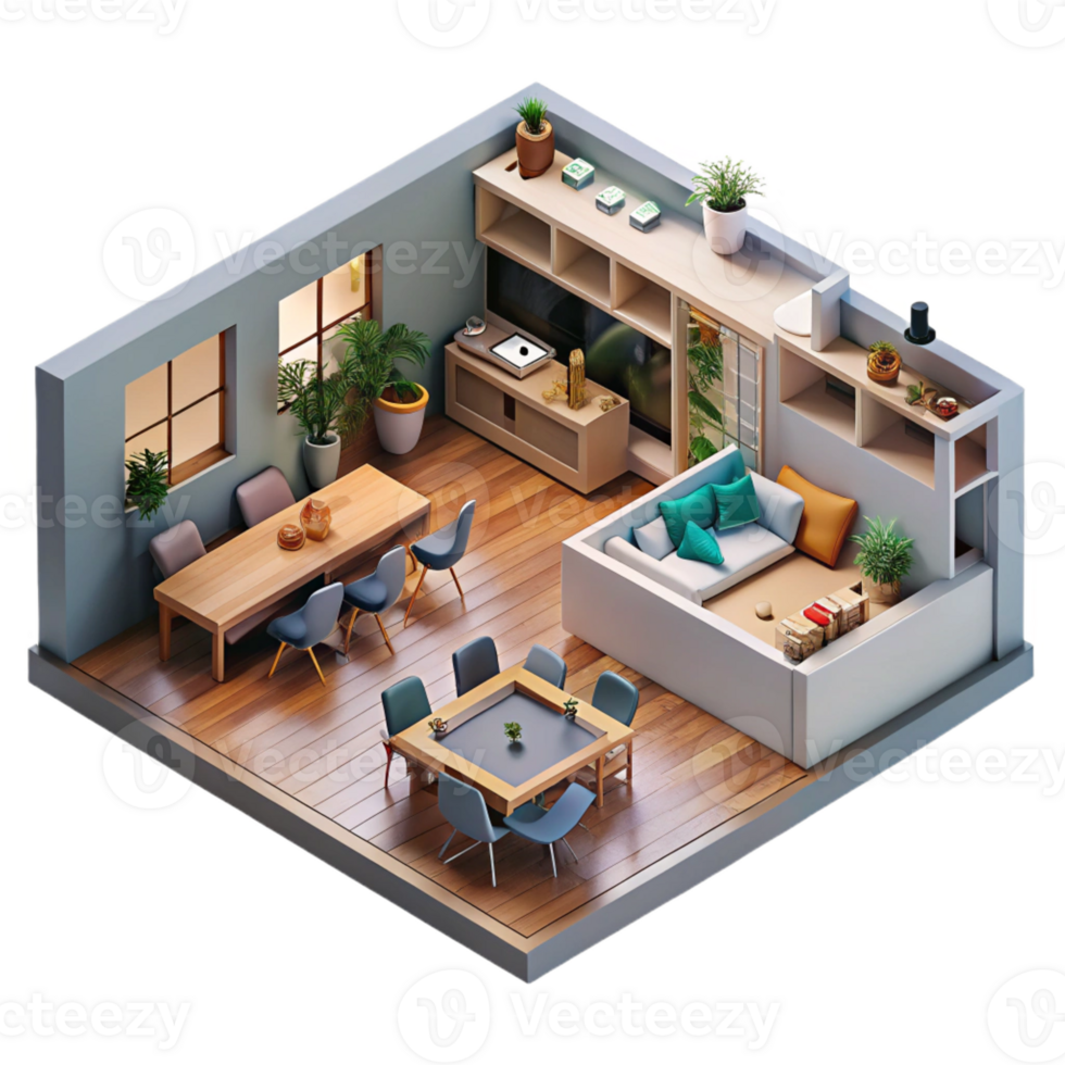 beautiful minimalist Co-living space, communal areas, open plan layout, modern and social style professional png