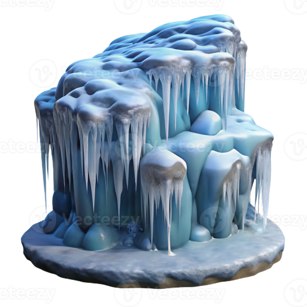 dramatic creative A frozen waterfall, its icicles glistening in the winter sunlight. Winter landscape, nature photography style detailed png