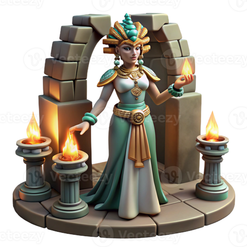 stunning classic A Mayan priestess adorned with jade jewelry, conducting a ritual by a flickering torchlight within a crumbling temple, hyperrealistic style, dramatic lighting, genuine png