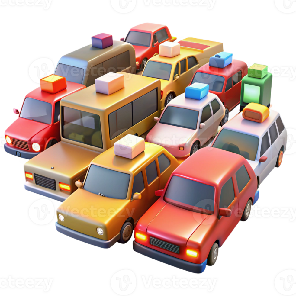 dramatic abstract Traffic jam at rush hour, cars and buses, bright headlights and brake lights, chaotic energy professional png