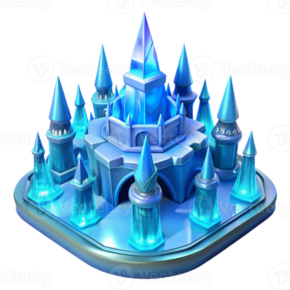 serene minimalist An elaborate ice palace, shimmering blue light, fantasy style detailed png