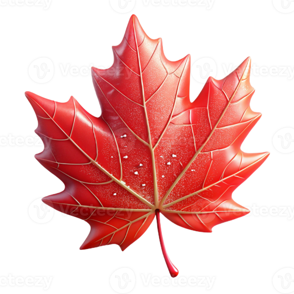 beautiful contemporary A single, perfect red maple leaf, delicately veined, caught in a spiderweb glistening with morning dew, illuminated by soft, dappled sunlight. Hyperrealistic style 4K png
