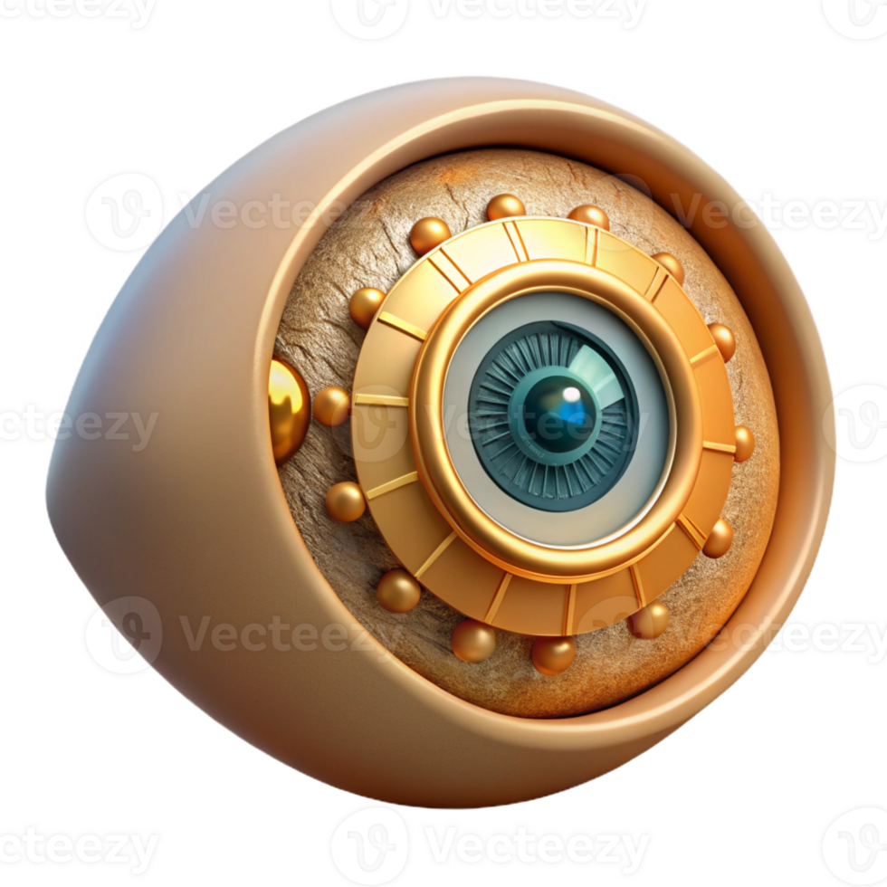 elegant vintage A human eye, iris replaced with a complex clockwork mechanism, ticking subtly, warm, golden lighting, steampunk style authentic png