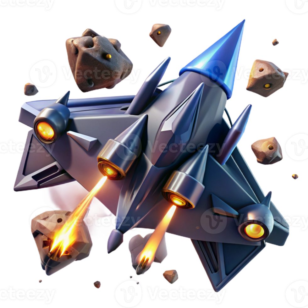 magnificent traditional A fleet of sleek, triangular spaceships engaging in a dogfight amidst a field of asteroids. Intense, flashing lighting, comic book style genuine png