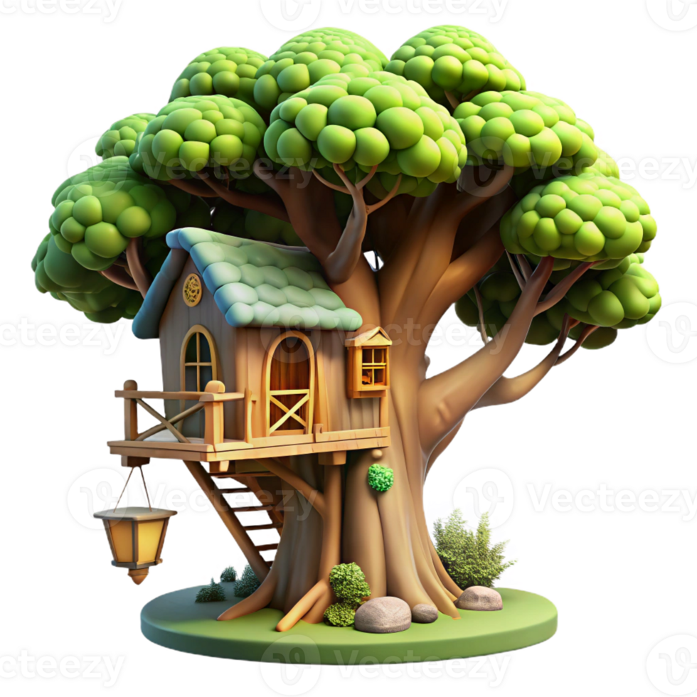 stunning artistic An elaborate treehouse nestled in a giant tree, dappled sunlight, fantasy style professional png