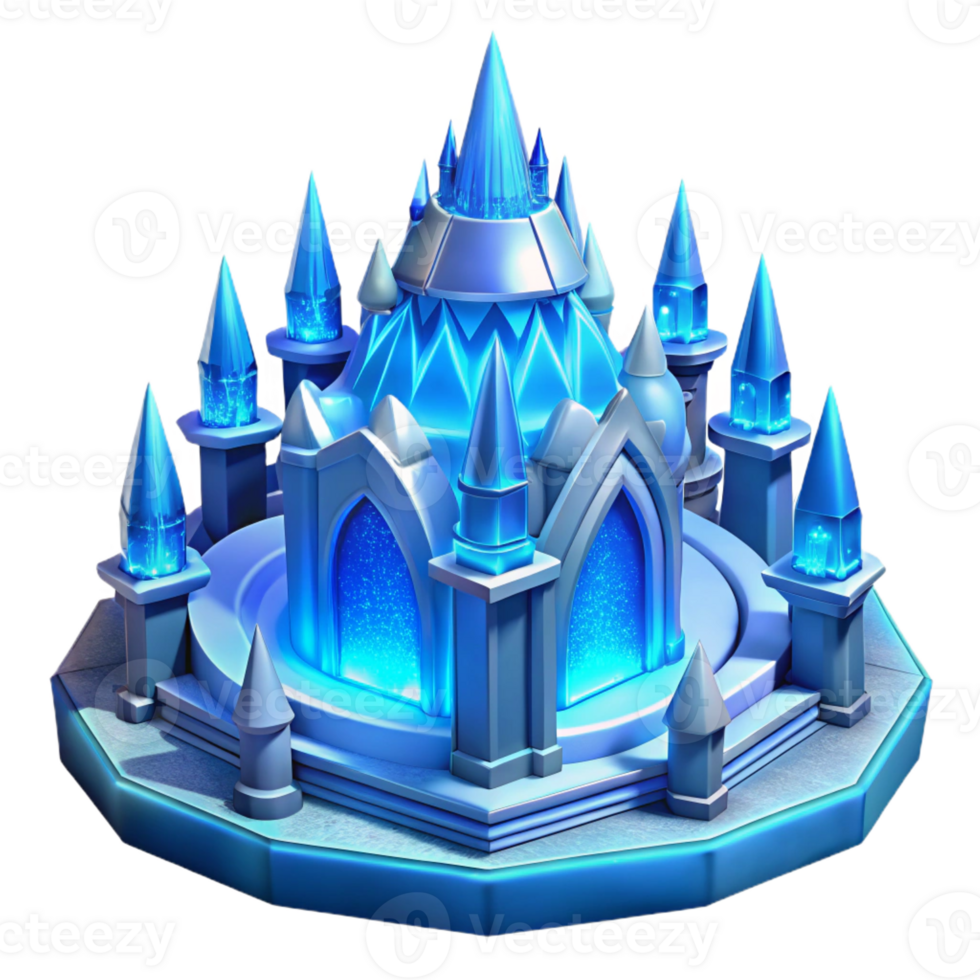 magnificent traditional An elaborate ice palace, shimmering blue light, fantasy style authentic png