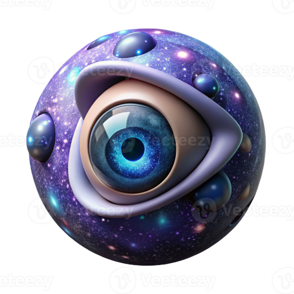 wonderful traditional A giant, cosmic eye staring out from the void, surrounded by swirling galaxies. Surreal, unsettling style high resolution png